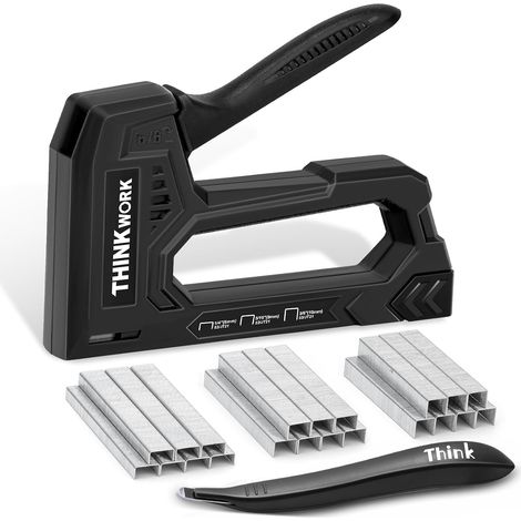 Agrafeuse noire pour bois avec 1600 agrafes JT21 1/4", 5/16", 3/8" et extracteur d'agrafes, pistolet agrafeuse de tissu pour travaux manuels, utilisation (1/5)