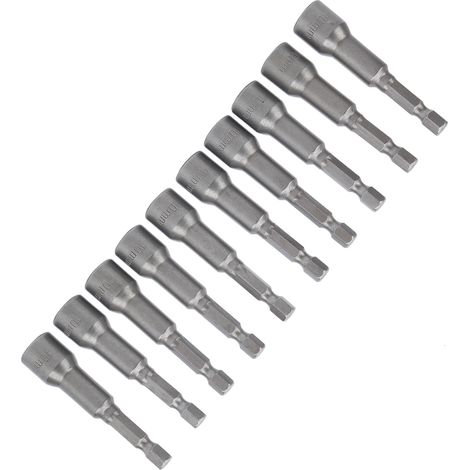 Jeu de 10 douilles hexagonales magnétiques robustes en acier au chrome-vanadium, 10 mm (1/5)