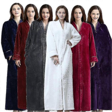 Peignoir zippé pour femme, en flanelle polaire, robe de chambre chaude pour l'hiver, nuisette grise taille M (1/2)