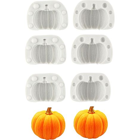 Moules en silicone 3D demi-citrouille (lot de 6) pour chocolat, bonbons, fondant, décoration de gâteaux, savons, bougies et résine, idéaux pour Halloween, Thanksgiving et l'automne. Couleur : blanc. (1/5)