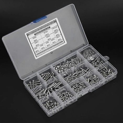 Kit d'assortiment de 810 vis, écrous et joints à tête ronde M3 en acier inoxydable 304 (1/2)