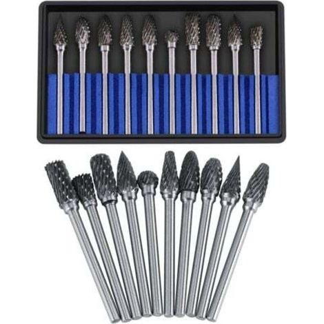 UlisemJeu De Fraises En Carbure Fichiers Rotatifs Acier Au Tungstène 10pcs Diamètre Tête Coupe Pour Fraise 3mm Tige 6mm La Perceuse à Découper Découpage Métal Polissage Gravure Perçage(double Cut) (1/4)