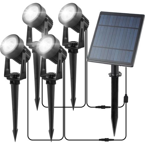 Spot Solaire Exterieur, IP65 Lampe Solaire Exterieur Jardin Decorative Exterieur Puissante pour Arrarbres, Chemins, Pelouses, Terrasses (Blanc) (1/5)