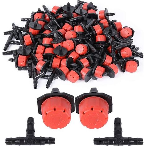 200pcs Goutteur Irrigation Réglable+Tee Joint de Tuyau Système D'arrosage Automatique Goutte à Goutte Micro Gicleurs Drippers pour Plante Serre DIY Jardin (1/5)
