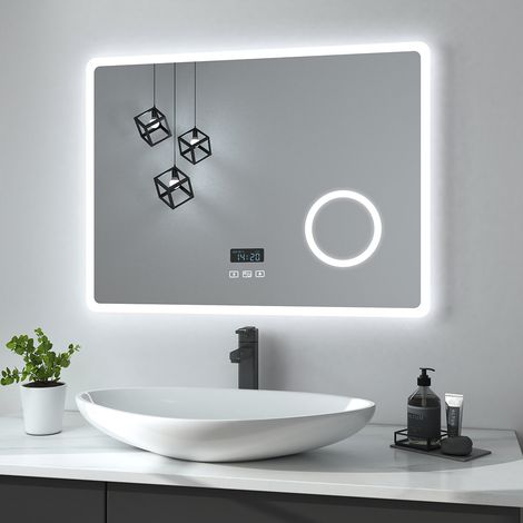 Heilmetz Badspiegel mit Beleuchtung Wandspiegel Badezimmerspiegel mit Beleuchtung LED Badspiegel IP44 Energiesparend (80x60cm Touch+Beschlagfrei+3 Farbe+Vergrößerung) (1/5)