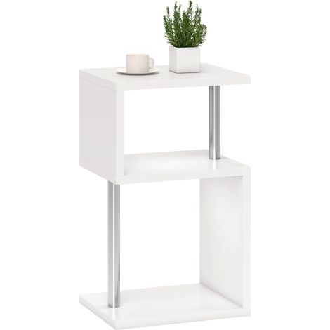 HOMCOM mesa auxiliar con luz LED de 3 niveles moderno con forma de S estantes abiertos y marco de aluminio para salón dormitorio 44x38x75 cm blanco (1/5)