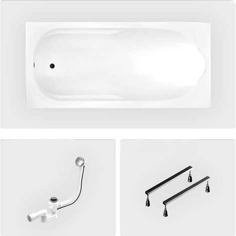 Rechteckige Badewanne - 170 x 70 cm - ohne Verkleidung - mit Füßen - Chromablauf - BONA
