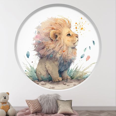 Stickers Trompe l'oeil Arche ronde Enfants - Lion - Diamètre 30 cm (1/4)