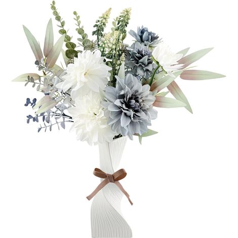 Lot de fleurs artificielles - Fleurs artificielles comme de vraies fleurs artificielles pour chambre, mariage, jardin, bureau, balcon, salle à manger, festival - Bleu et blanc (1/5)
