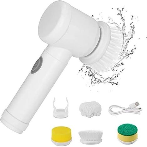 Brosse de Nettoyage Électrique Rechargeable, Étanche Épurateur de Rotation sans Fils avec 4 Têtes de Brosse Remplaçables pour Cuisine, Baignoire, évier, Coin, Fenêtre, Toilettes, Roues
