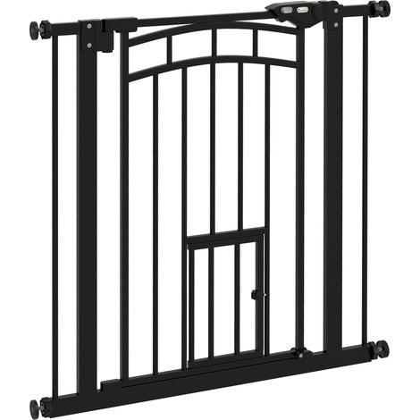 Barrière de sécurité chien animaux, fermeture auto sans perçage, 74-80 cm, acier noir. (1/5)
