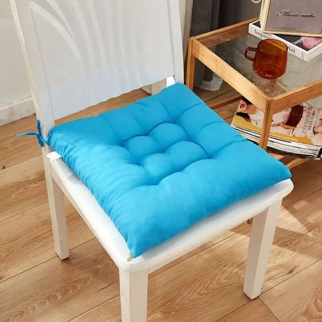 Lot de 4 coussins de chaise moelleux, avec ruban, pour salle à manger, jardin, terrasse ou cuisine (40 x 40 cm), bleu ciel - couleur (1/5)