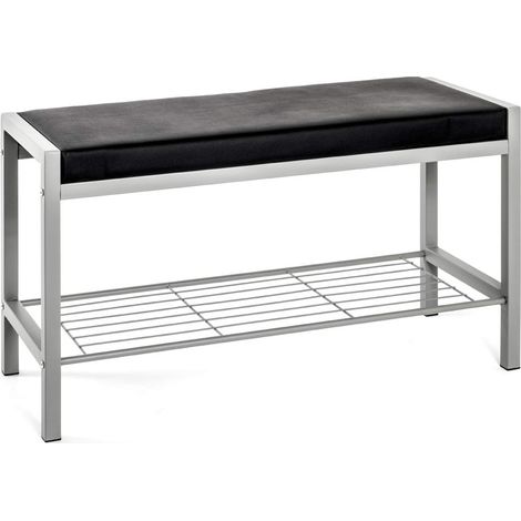 HAKU Möbel Panca per scarpe alu, nero, Finta pelle, metallo - Dim. L 80 cm x A 48 cm x P 32 cm, Stile Moderno (1/2)