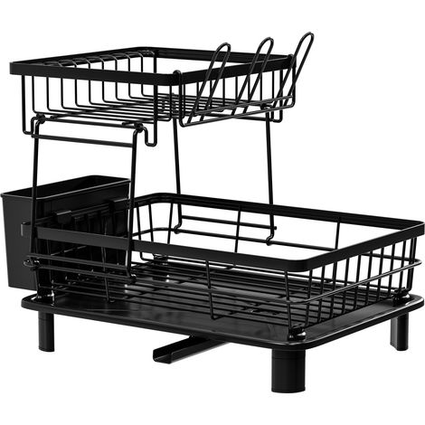 Égouttoir Vaisselle 2 Niveaux avec bac, 38 x 28 x 31 cm, Noir
Égouttoir compact avec bec rotatif à 360°, pour assiettes, tasses et couverts, cadre en fer thermolaqué (1/5)