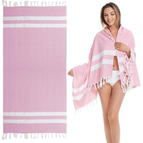 Grande Serviette de Plage,180 100cm Serviette de Plage Coton, Serviette de Bain pour Plage/Sauna(Rose) (1/5)