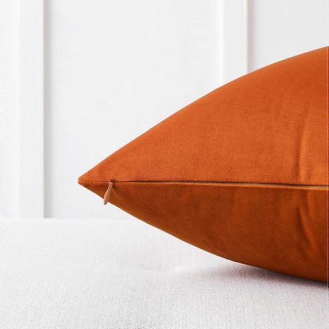 Lot de 2 carrés décoratifs en velours doux pour canapé et lit, orange brûlé, 45,7 x 45,7 cm (1/4)