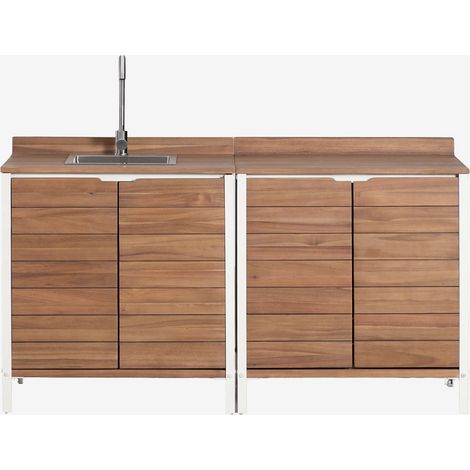 Cucina modulare da esterno a 2 pezzi con lavello e spazio di stoccaggio in legno di acacia Reggie SKLUM (1/5)