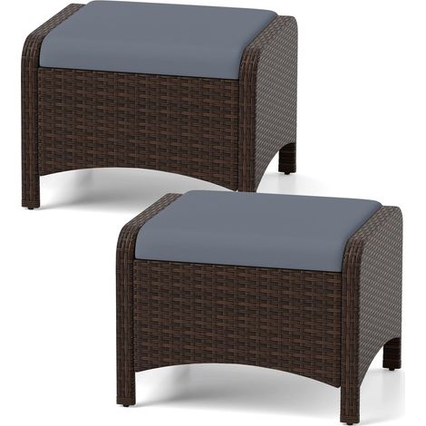 COSTWAY Pouf Ottomano Sgabello Poggiapiedi Divano Puffo Sedile Seduta Extra Tavolino Sedersi Poggia Piedi Rattan Giardino Esterno Balcone Terrazza Cortile Pis
