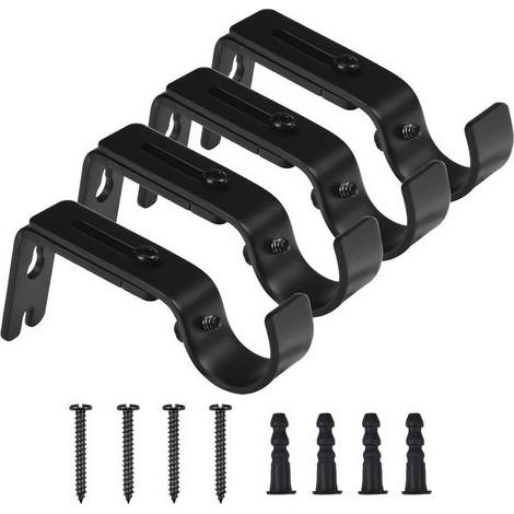 Support de Tringle à Rideaux, 4 Pièces Support Mural Réglable, Support pour Tringle à Rideau en Métal, Support de Rideau avec 8 Pièces Vis de Fixation pour Tringles à Rideaux (Noir) (1/5)