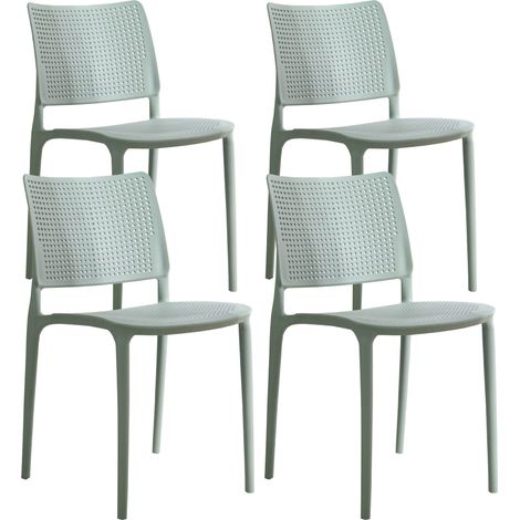 Lot de 4 chaises de terrasse vert sauge en plastique