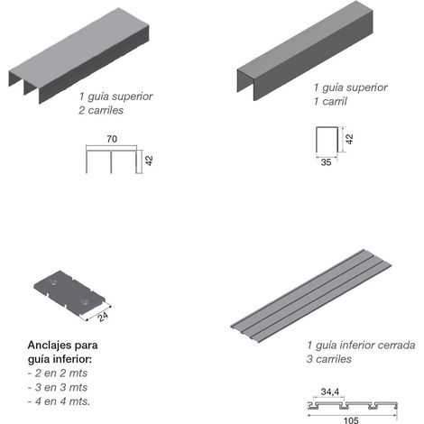 Atlantico Kit Guia 3 Carriles Plata 2Mts (1/2)
