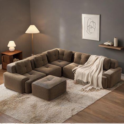 Canapé modulaire réversible en velours côtelé marron 295 x 295 x (1/5)