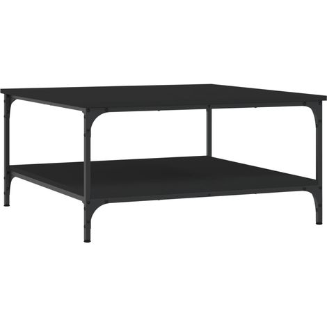 Table basse avec étagères design industriel 80 x 80 x 40 cm bois d'ingénierie noir et fer DEC039789