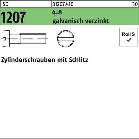 Vis à tête cylindrique ISO 1207 fendue M3,5x 35 4.8 galv. 200 pièces