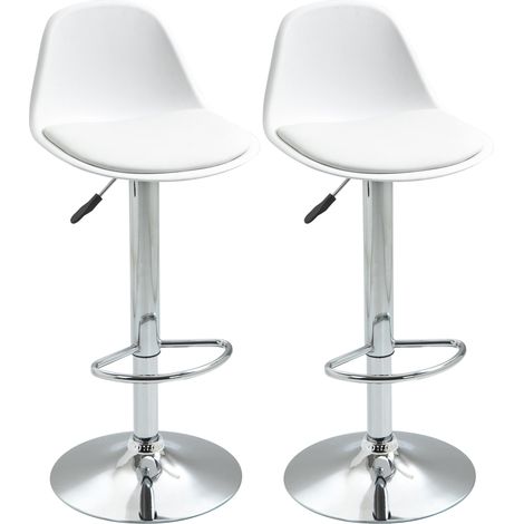 Set 2 Sgabelli Bar 40x42x82-104 cm con Schienale e Poggiapiedi in Similpelle Bianco (1/5)