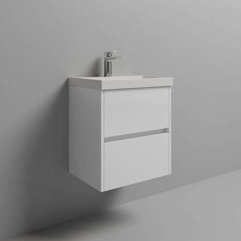 Montego Gloss White 500mm Wall Mounted 2 Drawer Vanity Unit with Rimini Basin