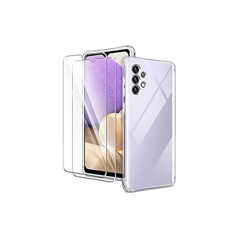 CUSTODIA PER SAMSUNG GALAXY A32 5G TRASPARENTE 2X VETRO TEMPERATO PROTETTIVO