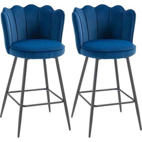Stylish Dark Blue Velvet Lotus Bar Stools-Set of Two for Modern Home Decor and Comfortable Seating (1/5)