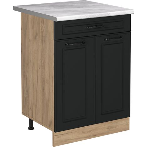 Küchenunterschrank R-Line, Anthrazit Landhaus/Goldkraft Eiche, 60 cm mit Schublade Arbeitsplatte Marmor, Vicco (1/5)