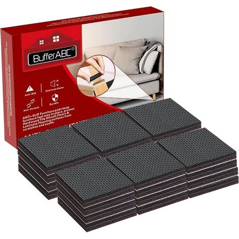 Patin Antiderapant Tampon Caoutchouc Meuble, 24pcs 50mm Patins Antidérapants Adhesif Sol pour la Fixation en Place des Mobiliers, pour Protéger Votre Plancher (Carré) (1/5)
