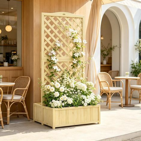 Jardinière Double Pliante avec Treillis en Bois Bac à Fleurs pour Plantes Grimpantes 73x70x170cm Terrasse Jardin (1/5)