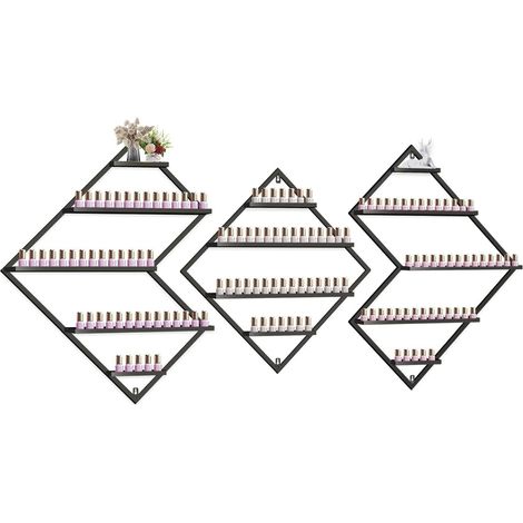 Étagère murale en métal pour vernis à ongles, cosmétiques, rouge à lèvres, parfum, huiles essentielles pour maison, spa, salon de manucure, magasin (losange irrégulier noir) (1/5)