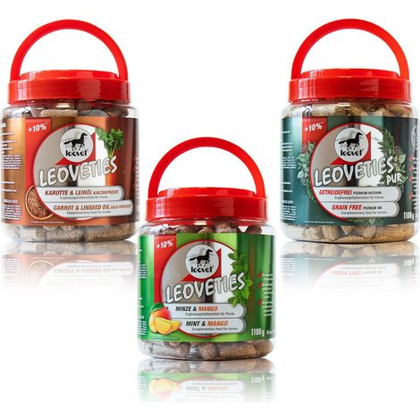 Set 3 Confezioni Biscotti Leovet per cavalli gusti mela, menta, carota 1,10 kg cad
