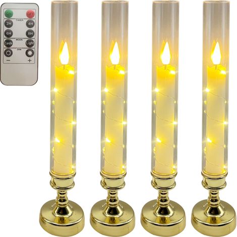 4Emballage individueldirigéBougie électronique blanc chaud avec télécommande-tube transparent de chandelier doré (1/5)