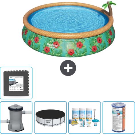 Piscine gonflable ronde Bestway à réglage rapide - Paradise Print - 457 x 84 cm - Comprend des Accessoires CB13 (1/5)