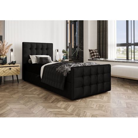Lit Boxspring - Noir - 100x200 Cm - Lit Moderne - Lit Individuel - Matelas À Ressorts Bonnell (1/5)