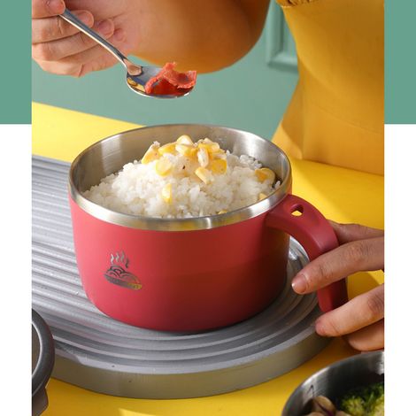 Instantnudelschale aus Edelstahl 304 mit Deckel, tragbarer Becher/Lunchbox für Büroangestellte, auslaufsichere Schale mit Abtropffläche, rot (1/5)