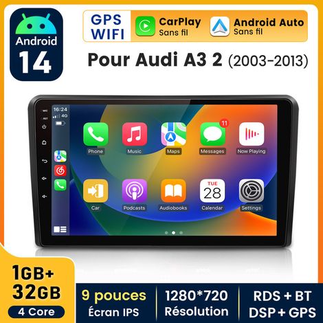 9 pouces Carplay Autoradio pour AUDI A3 2003-2013 Android 1+32GB JUNSUN (1/5)