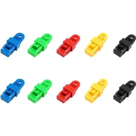Set mit 10 Planenclips, elastischen Planenclips/Bändern/Spannern, robusten und verstellbaren Verriegelungsgriffen für Planen und Sonnensegel (10 Stück) Schwarz, Gelb, Grün, Blau, Rot (1/4)
