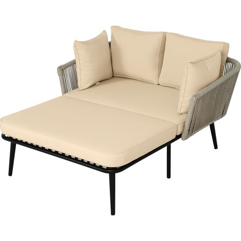 CAIziCanapé de jardin avec 2 coussins et 2 coussins d’assise, bain de soleil extérieur, salon de jardin, ensemble de mobilier de balcon, mobilier lounge, mobilier de terrasse, coussins amovibles et la