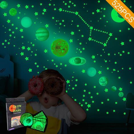 Autocollants fluorescents étoiles et planètes, 9 pièces, décoration murale pour chambre d'enfants (1/5)