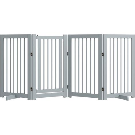 Barrière de délimitation autoportante et pliable pour chiens, équipée d'une porte et de pieds, cadre en bois, 220×36×91 cm, gris clair