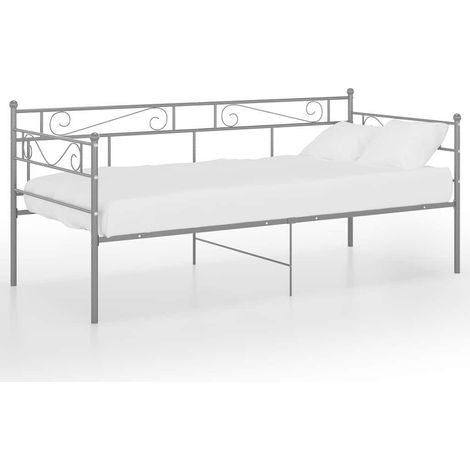Cadre de canapé-lit, Lit adulte pour 1 personnes, Structure de lit, Assemblage Facile, Gris Métal 90x200 cm OIB6008E (1/5)