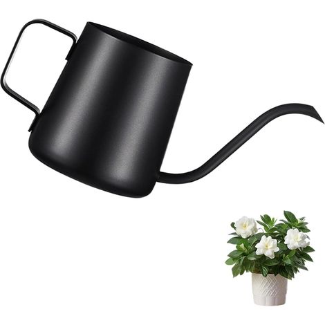 Arrosoir noir de 350 ml pour petites plantes d'intérieur - Arrosoir pour plantes d'intérieur - Mini arrosoir en acier inoxydable - Bec long - (1/4)
