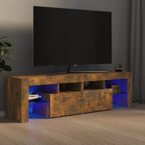 Mobile Porta TV con Luci LED,Mobili TV,Tavolino TV Rovere Fumo 60x38,5x48 cm MCWN374859 BonneVie (1/5)