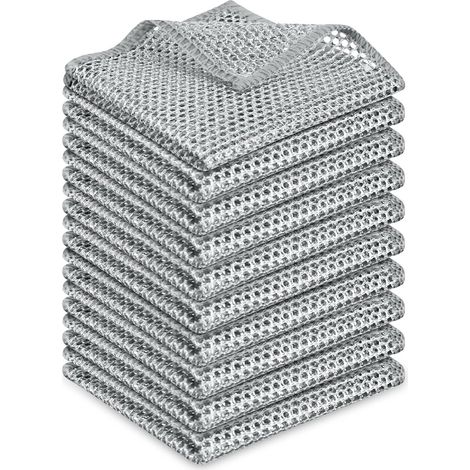 Chiffons à Vaisselle Polyvalents en Fil, 10 Pièces Torchons à Vaisselle Réutilisables, Chiffons Humides et Secs Anti-Rayures, pour Aciers Inoxydables, Vaisselle, Éviers, Comptoirs（Mince） (1/5)